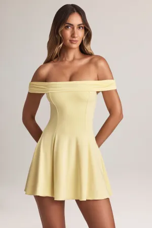 Modal Off-Shoulder A-Line Mini Dress in Lemon Sherbet Star Heat Night Out