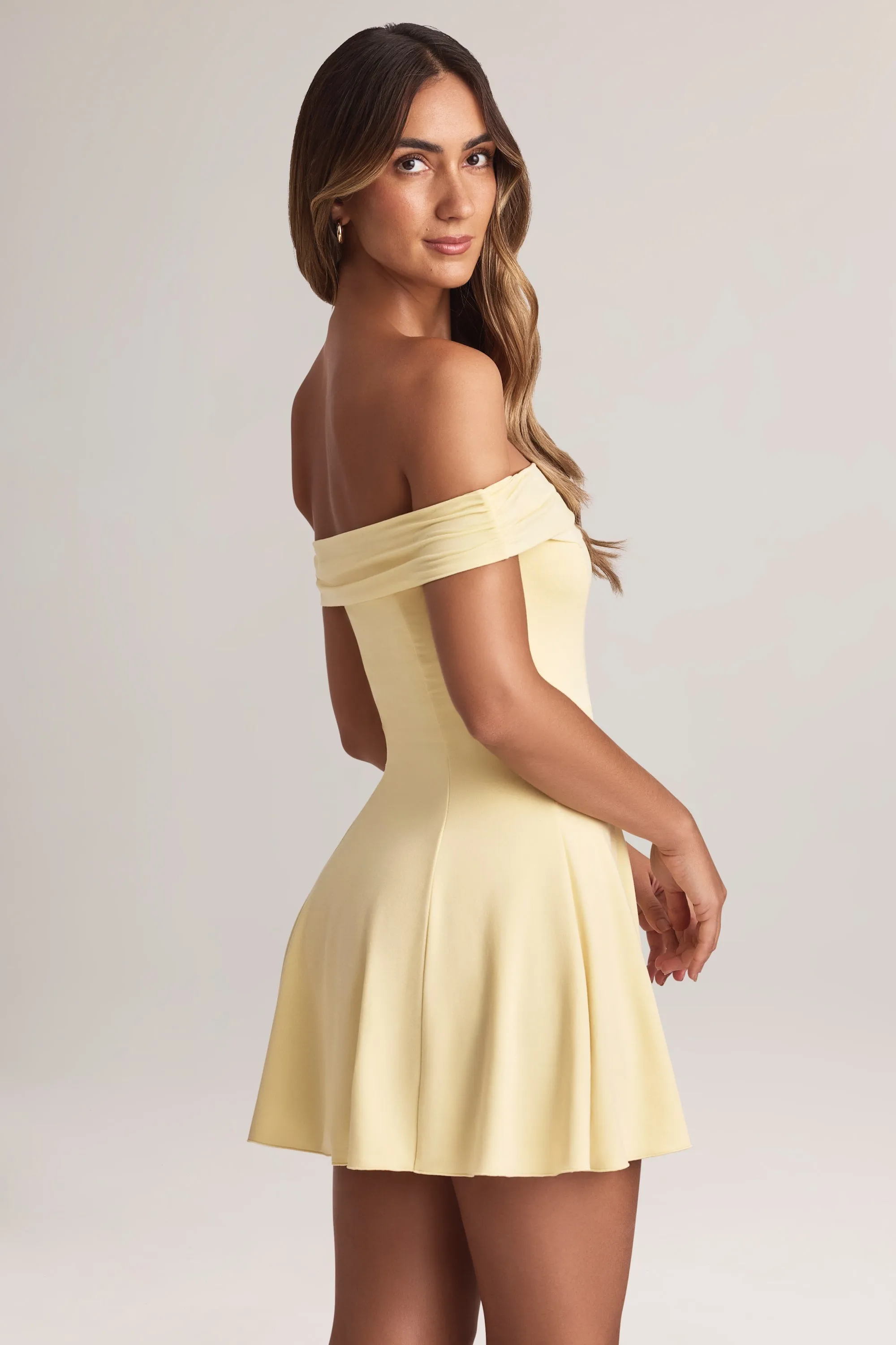 Modal Off-Shoulder A-Line Mini Dress in Lemon Sherbet Casual Wear