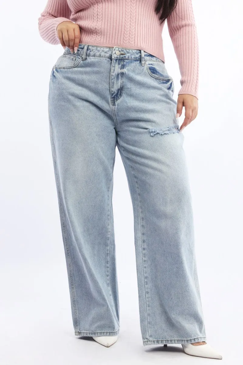 Street Fashion Parent Style Denim Wide Leg Jeans Mid Rise