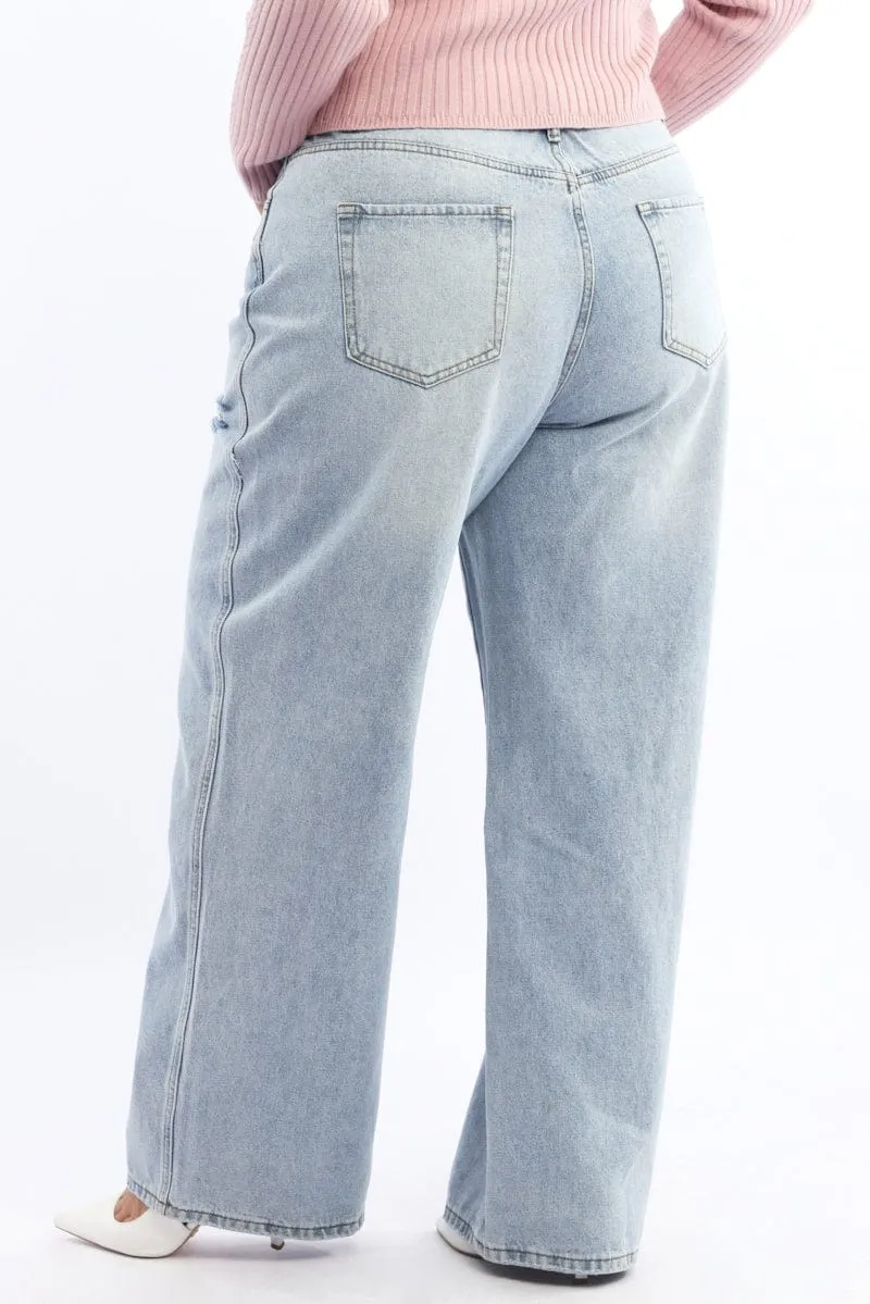 Subtle Palette Relaxed Style Lightweight Durable Denim Wide Leg Jeans Mid Rise