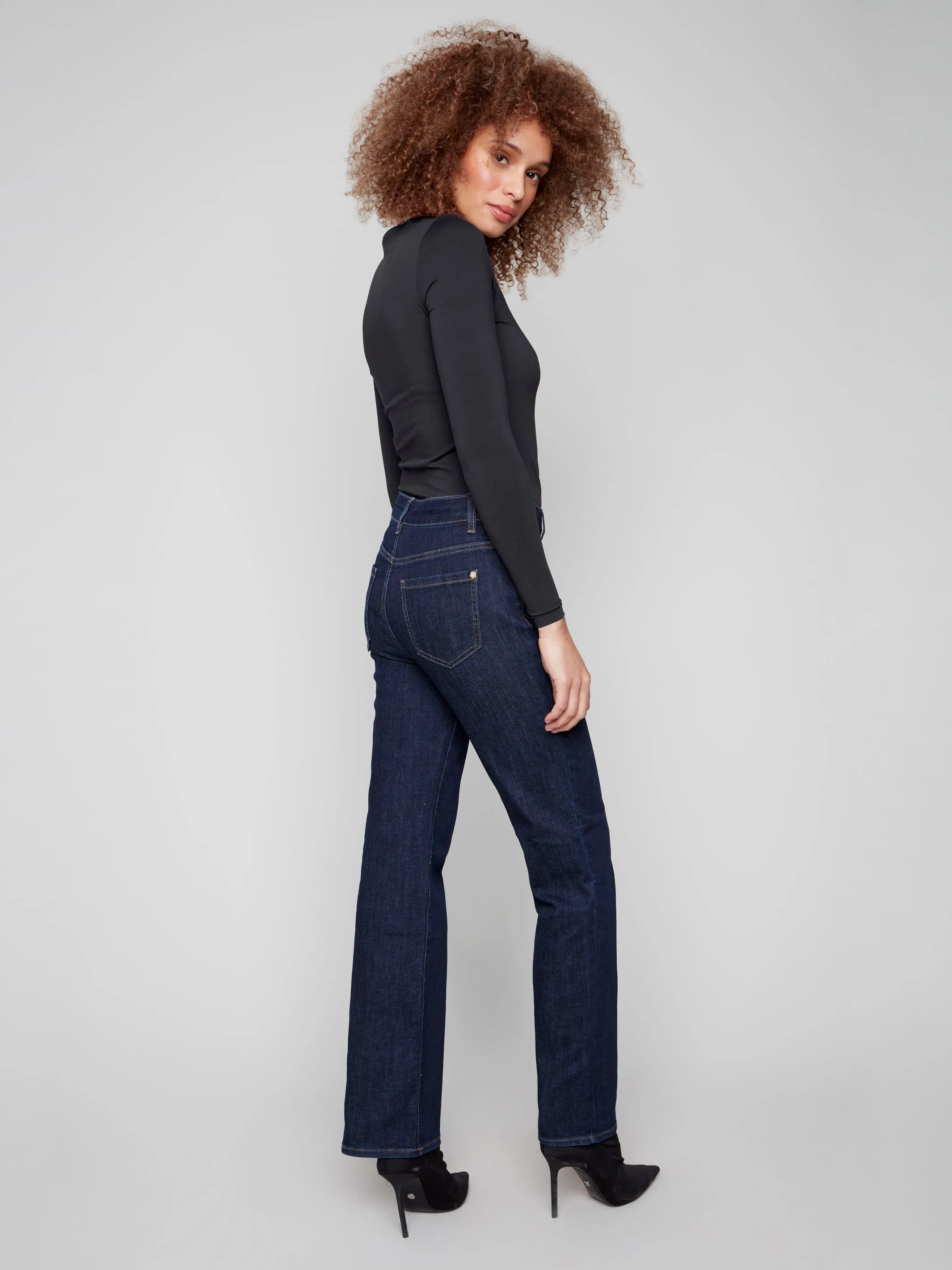 Patch Pocket Flare Jeans With Rivets - Deep Blue Streetwear Fan Premium