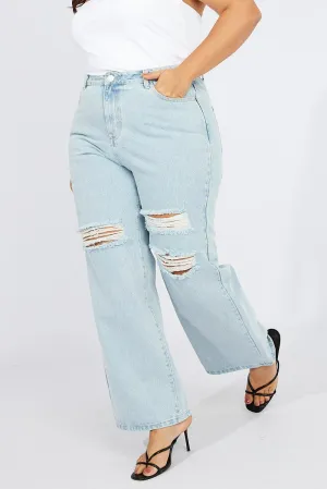 Holiday Vibes Athlete Fit Denim Wide Leg Jeans High Rise Distressed