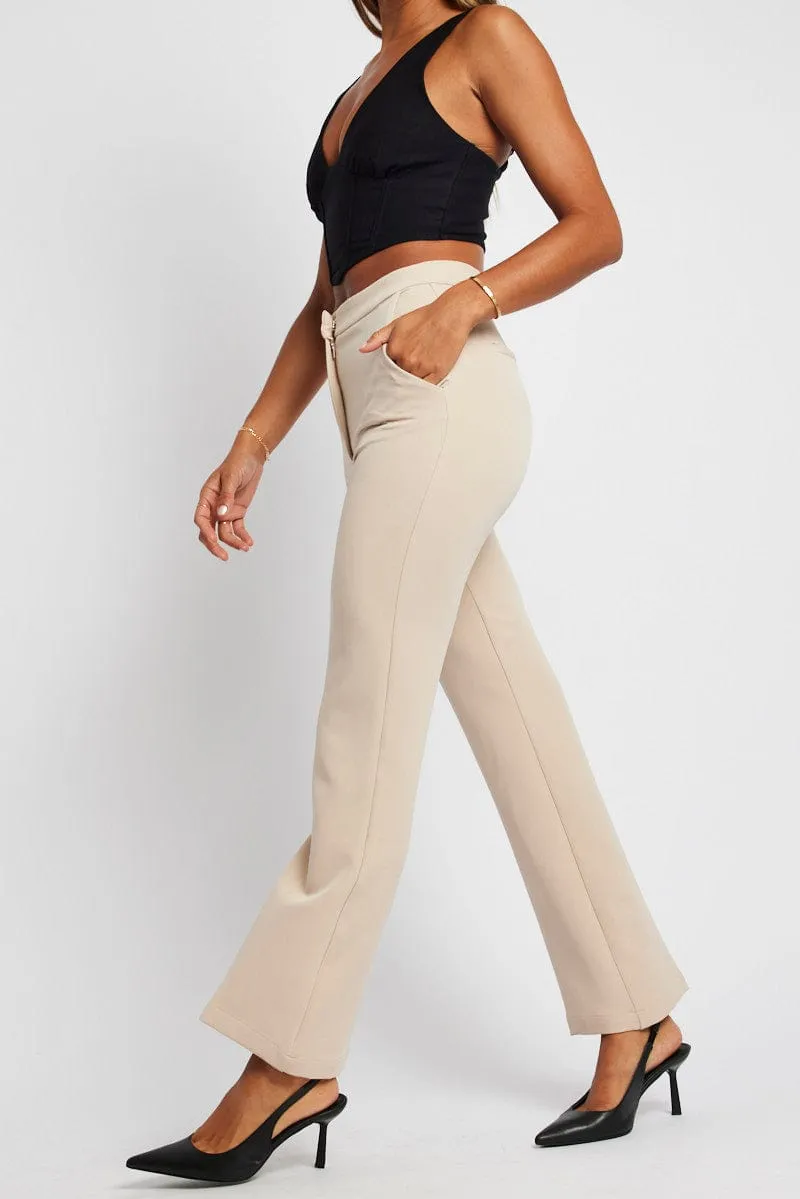 Beige Slim Pants High Rise SoftTouchFinish Comfortable Leg