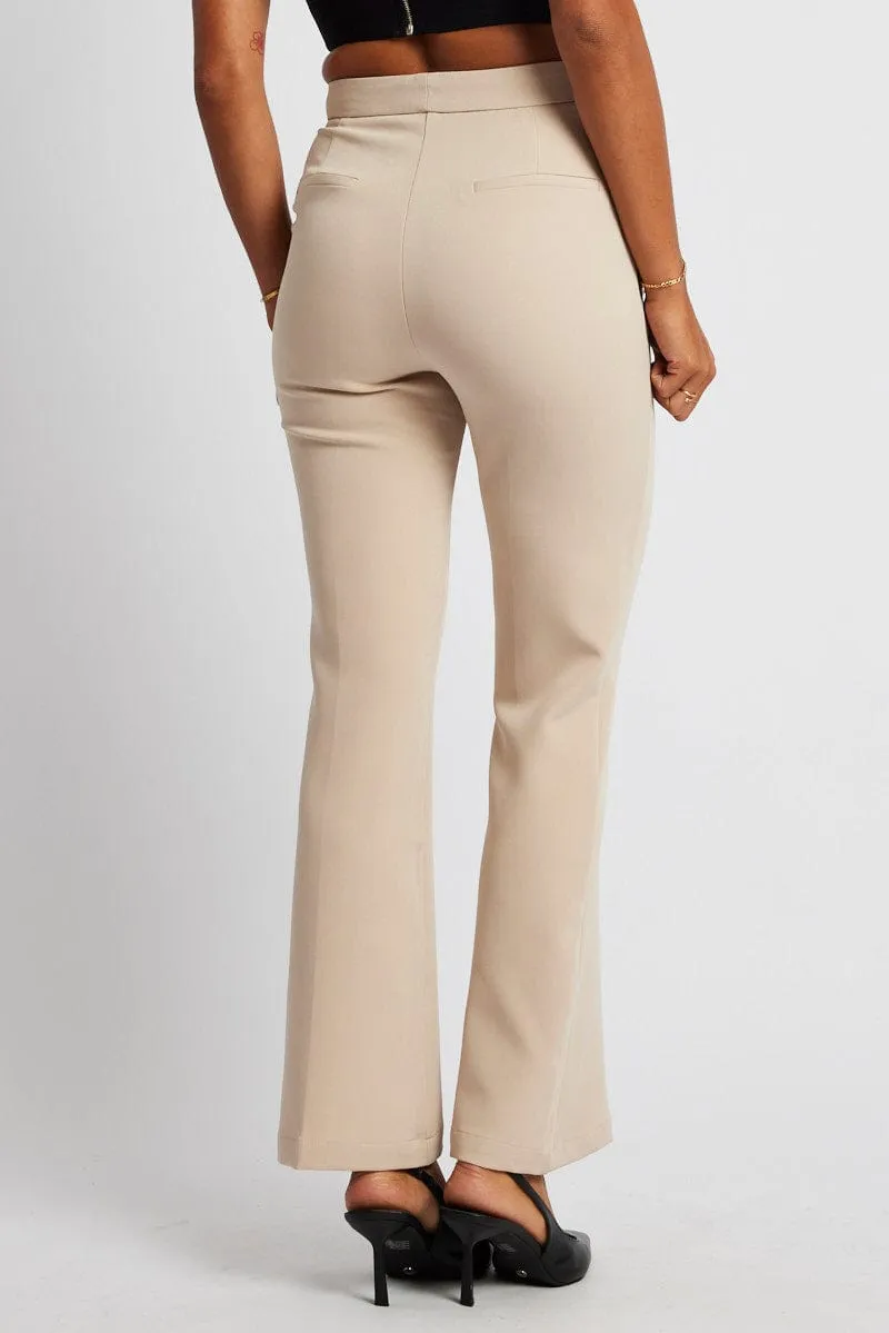 Beige Slim Pants High Rise Layer Ready