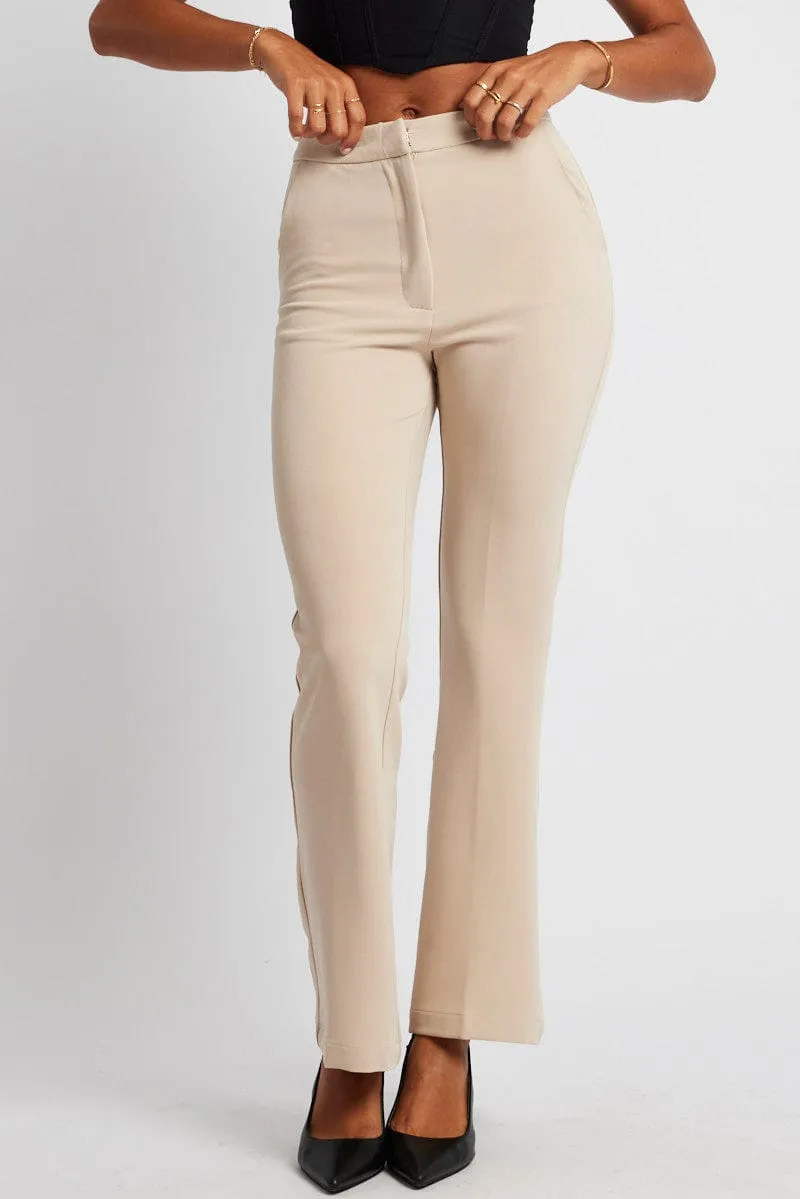 Water Resistant Beige Slim Pants High Rise
