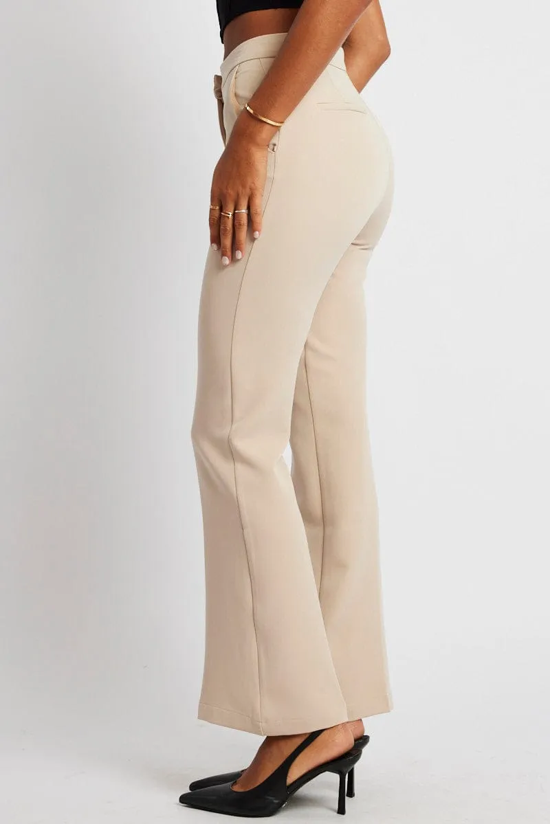 Non Restrictive Fit Beige Slim Pants High Rise