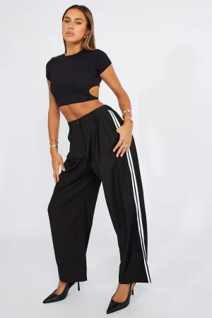 Flex Fit Black Wide Leg Pants Side Stripe