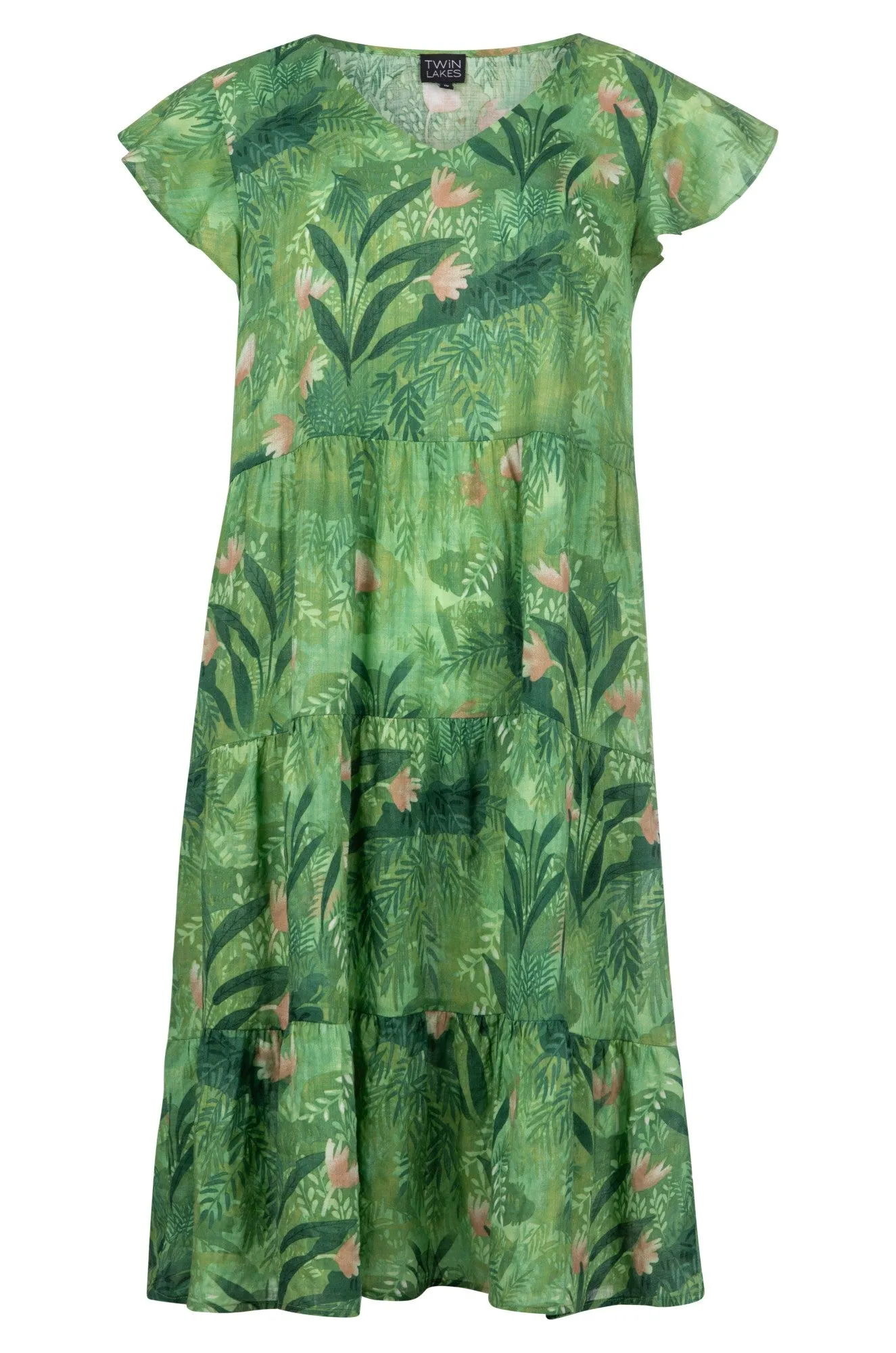 Flutter sleeve Viscose Blend Dress | Green Fern | 6534A1 Cozy Knit