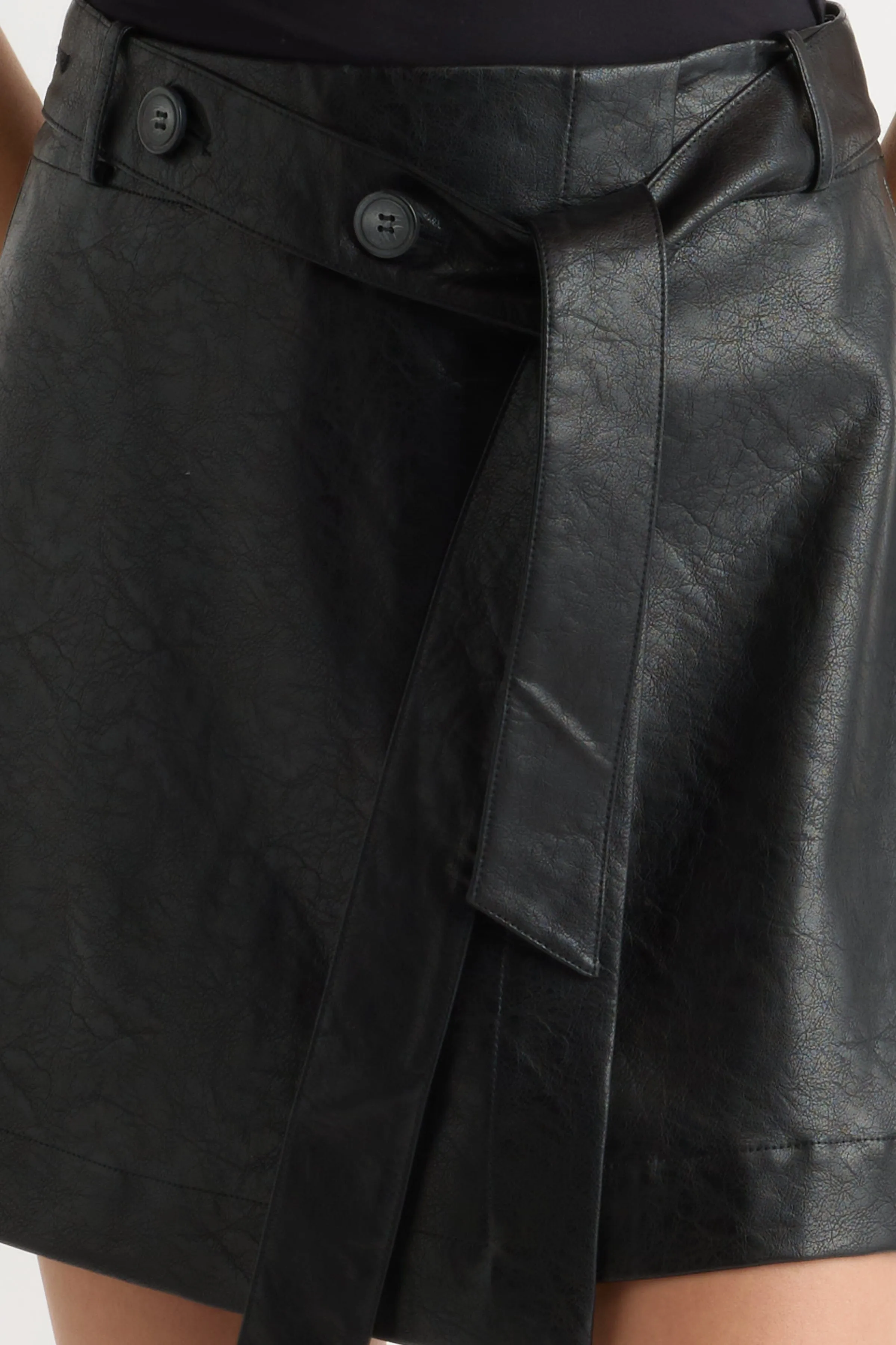 Tanner Vegan Leather Wrap Skirt Simple Style
