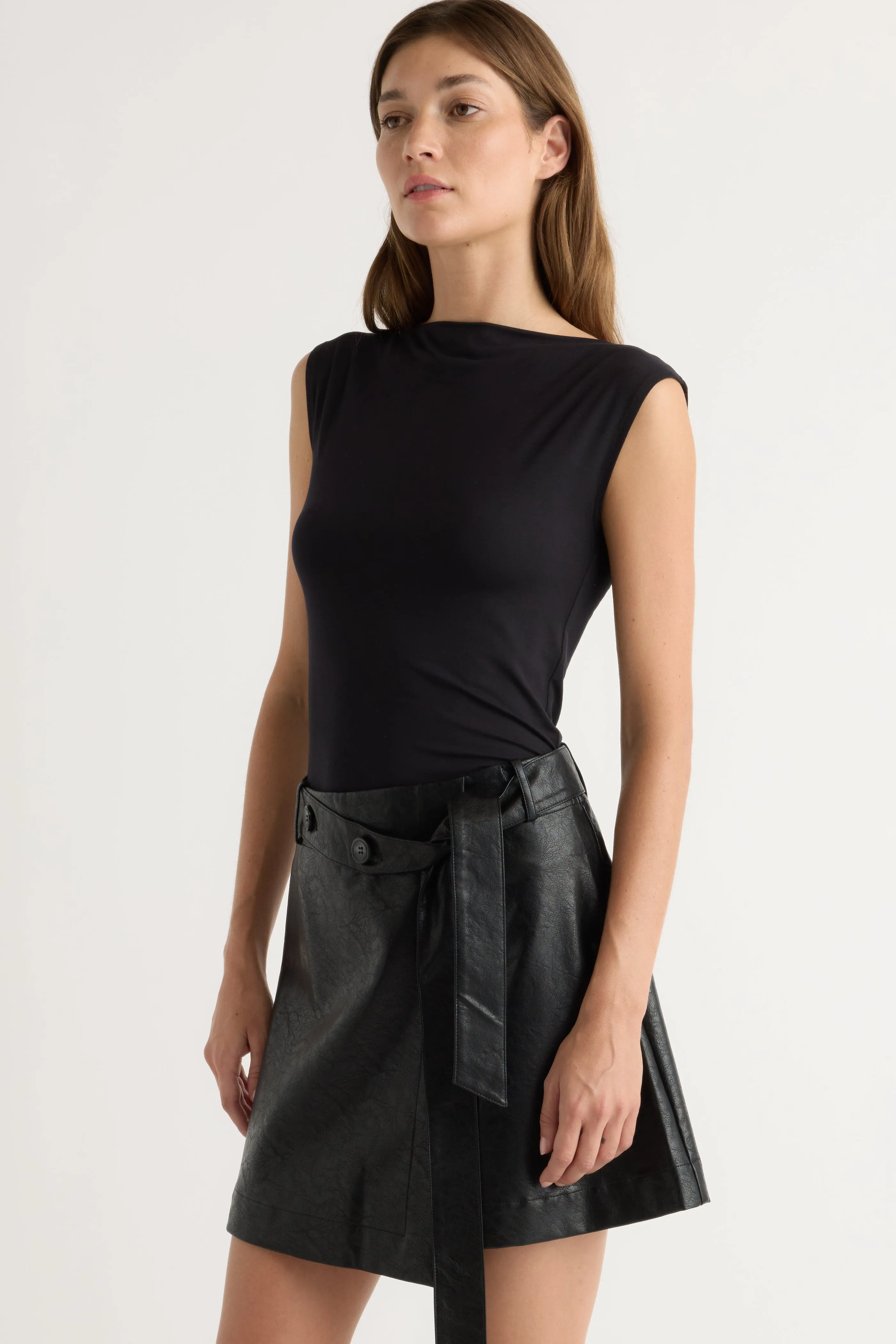 Comfort Mood Tanner Vegan Leather Wrap Skirt