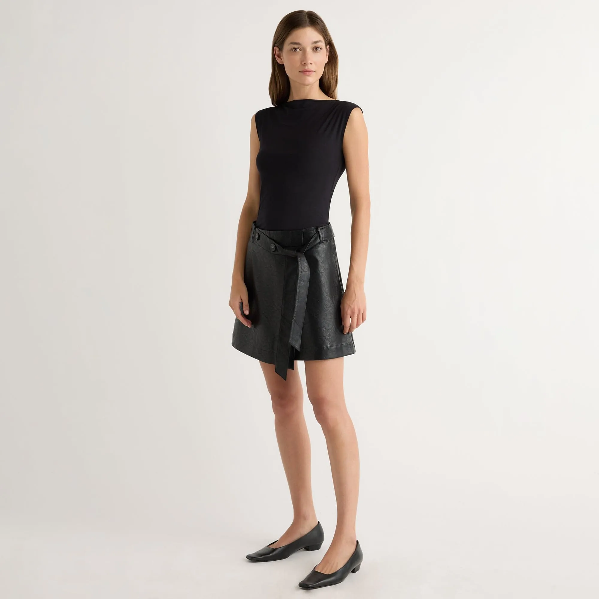 Style Innovation Non Restrictive Fit Tanner Vegan Leather Wrap Skirt