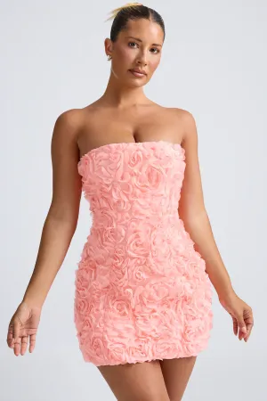 Floral-Appliqu?? Bandeau A-Line Mini Dress in Coral Show Glow