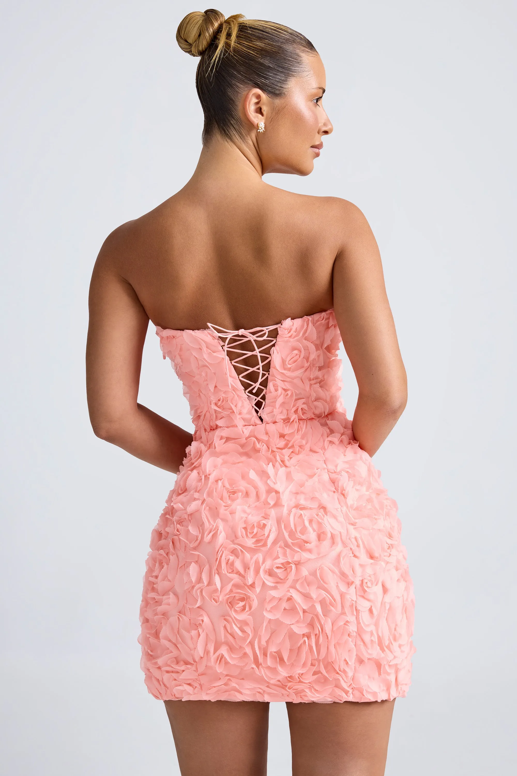 Floral-Appliqu?? Bandeau A-Line Mini Dress in Coral Street Chic Effortless Chic Wear