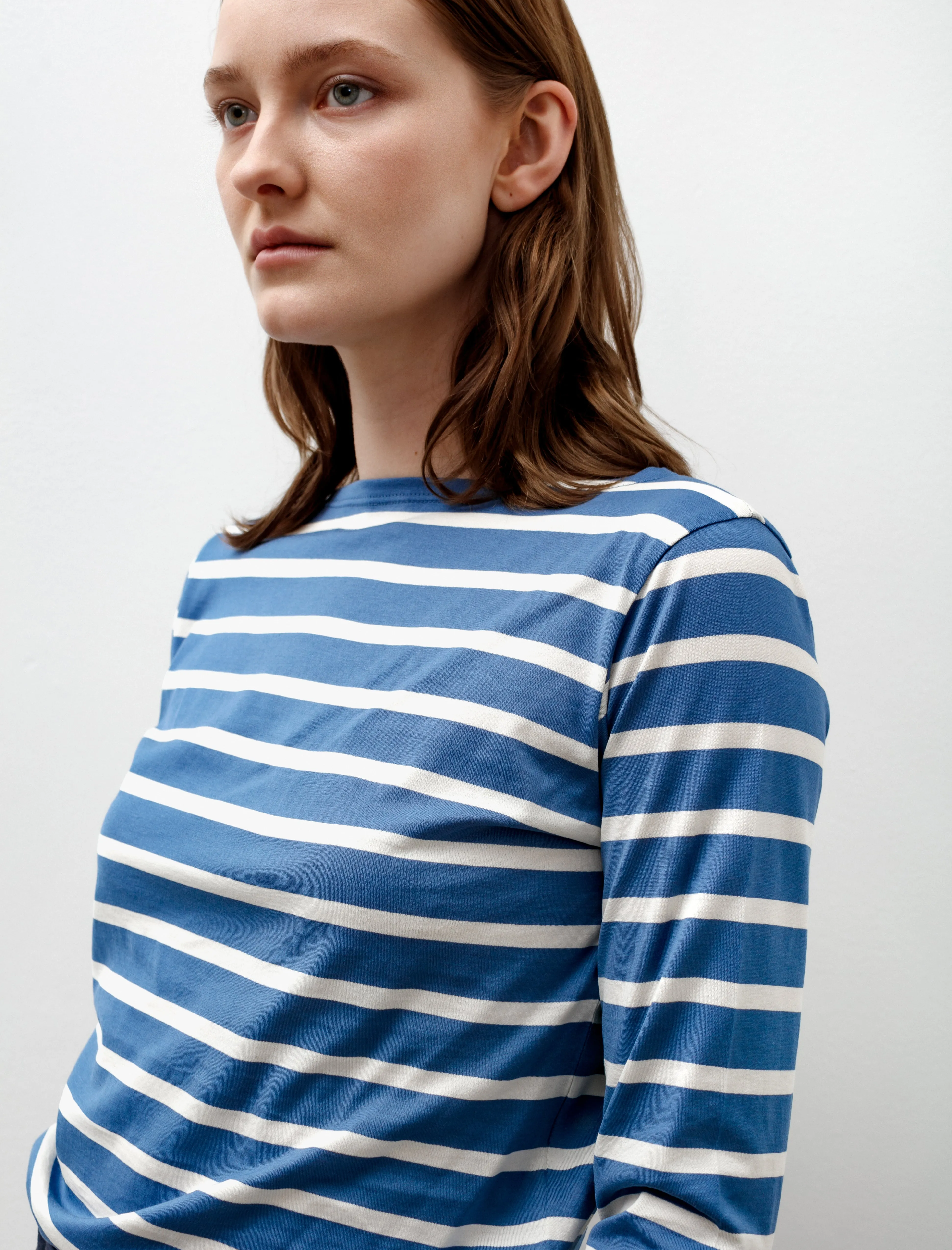 3/4 Sleeve Boat Neck T-Shirt Bluestone/Ecru Street Style
