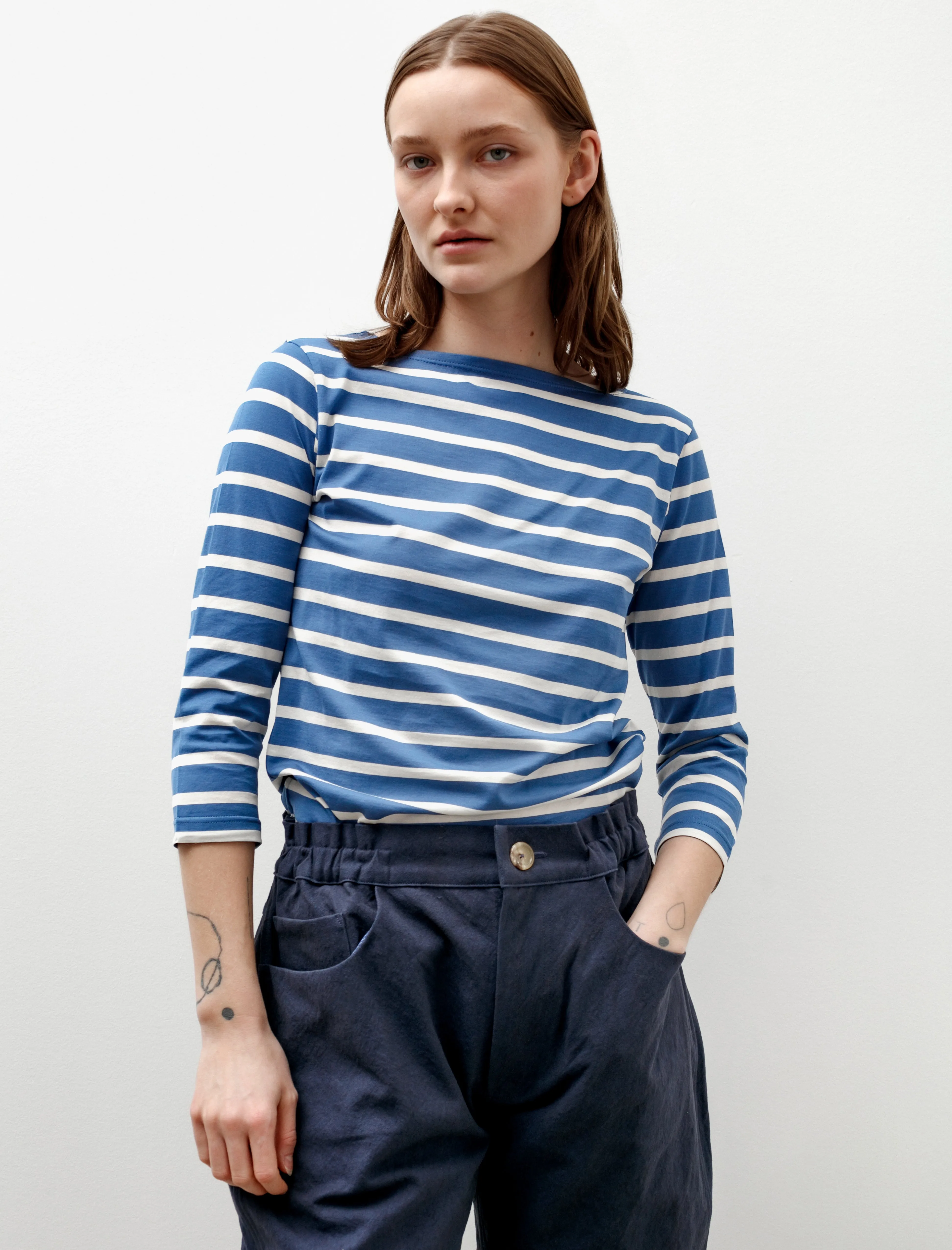 QuickDryingTech 3/4 Sleeve Boat Neck T-Shirt Bluestone/Ecru
