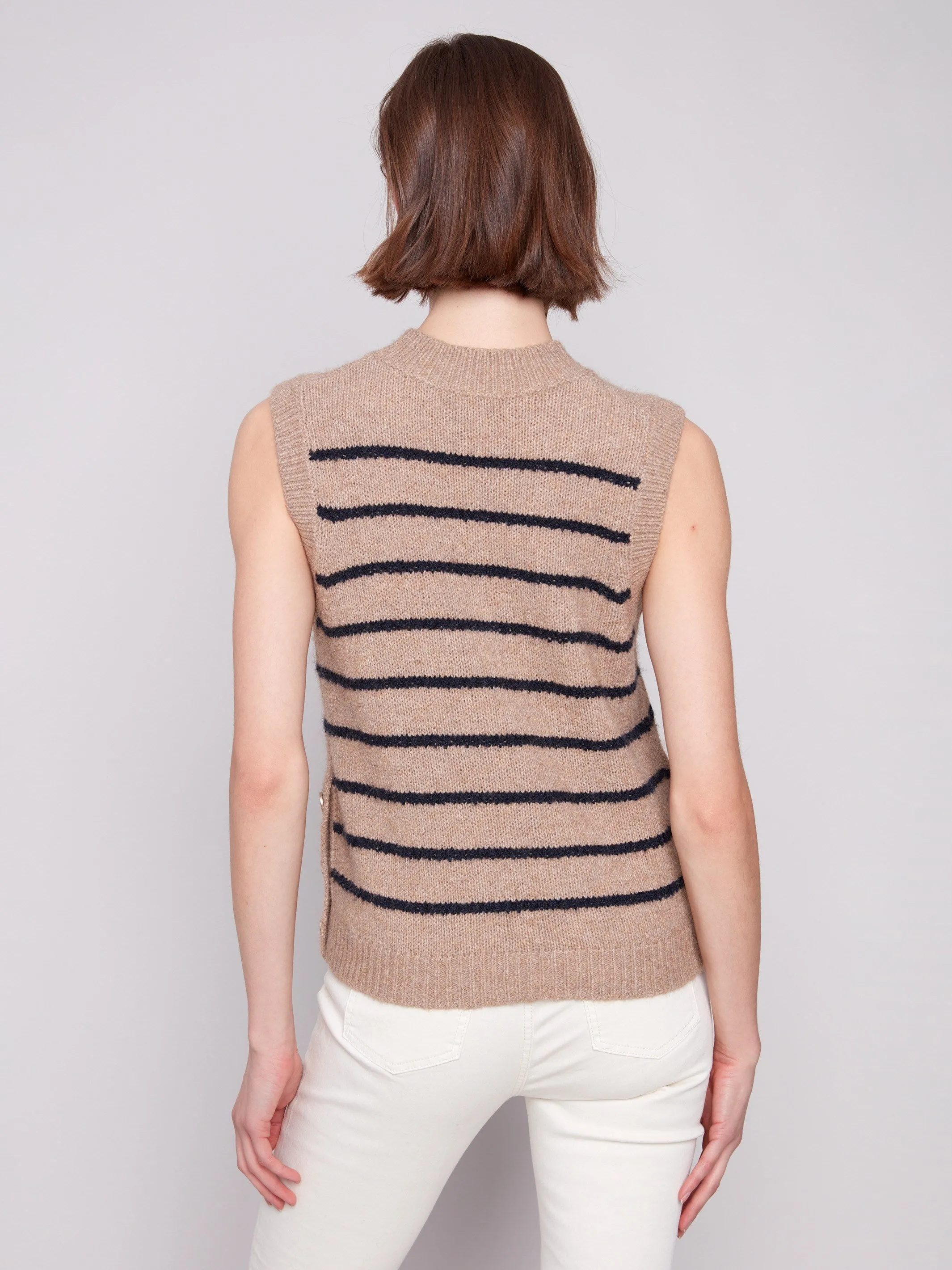 Striped Sleeveless Sweater Vest - Heather Camel Fashion Ready
