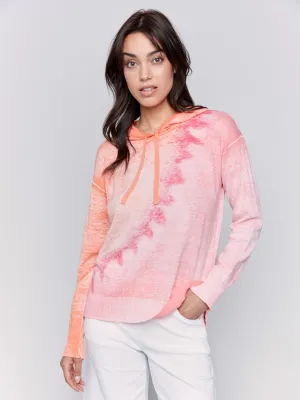Soft Fabric Sleek Knit Reverse Print Hoodie Sweater - Papaya