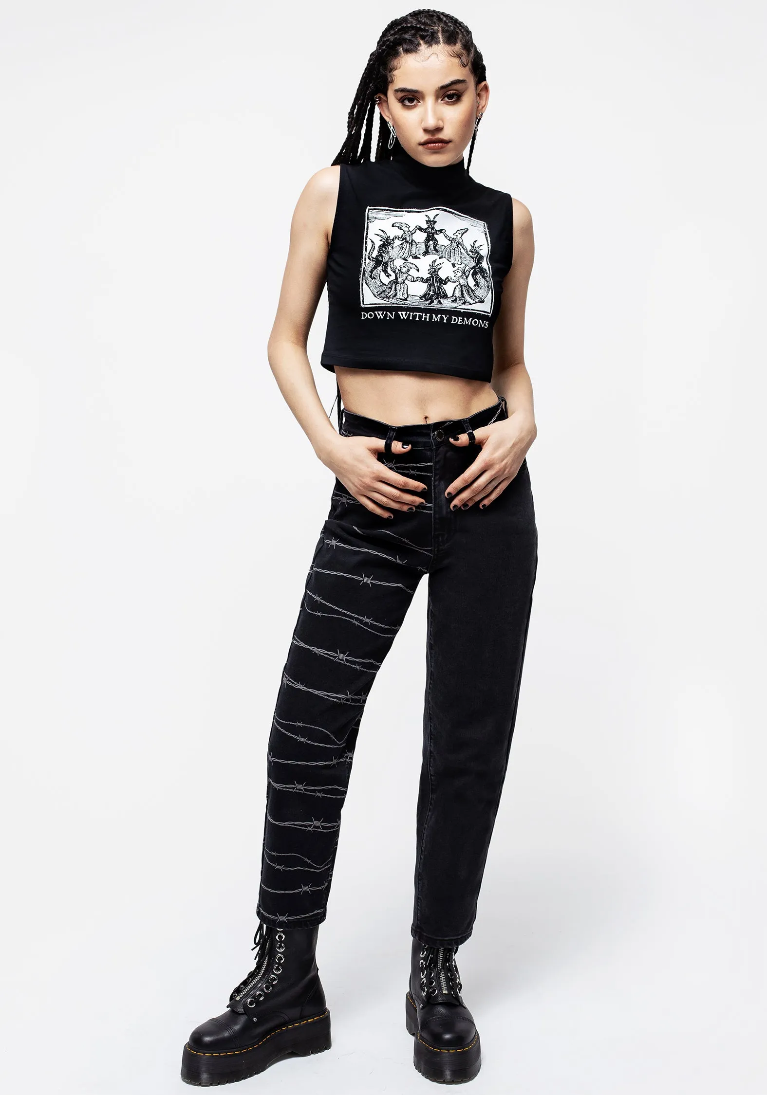 Barbed Wire Spliced Mom Jeans Pure Comfort Casual Classic