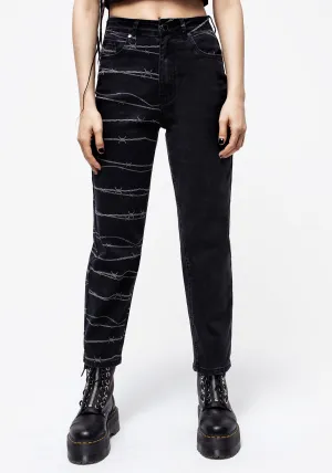 Bold Look Parent Style Workwear Ready Barbed Wire Spliced Mom Jeans