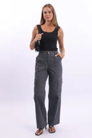 DoubleLayeredFabric Thermal regulation Grey Cargo Pants Mid Rise