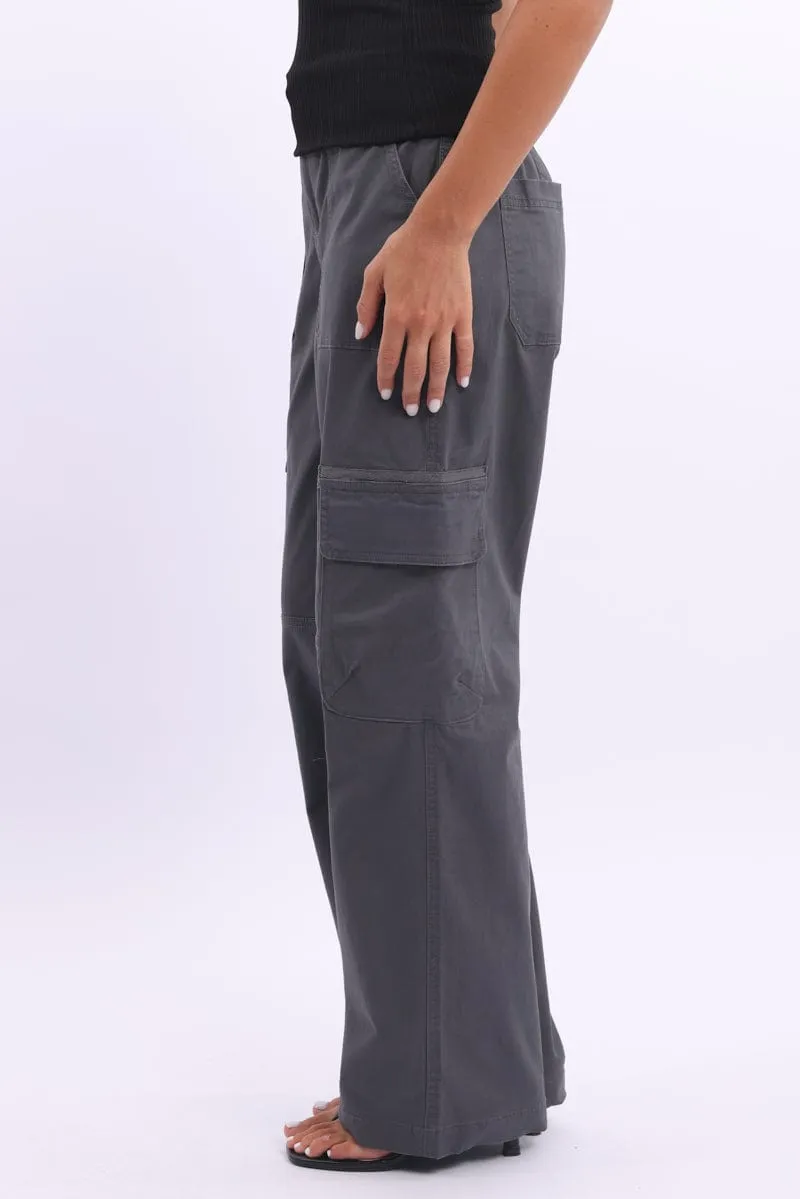 Breathable Fit Grey Cargo Pants Mid Rise