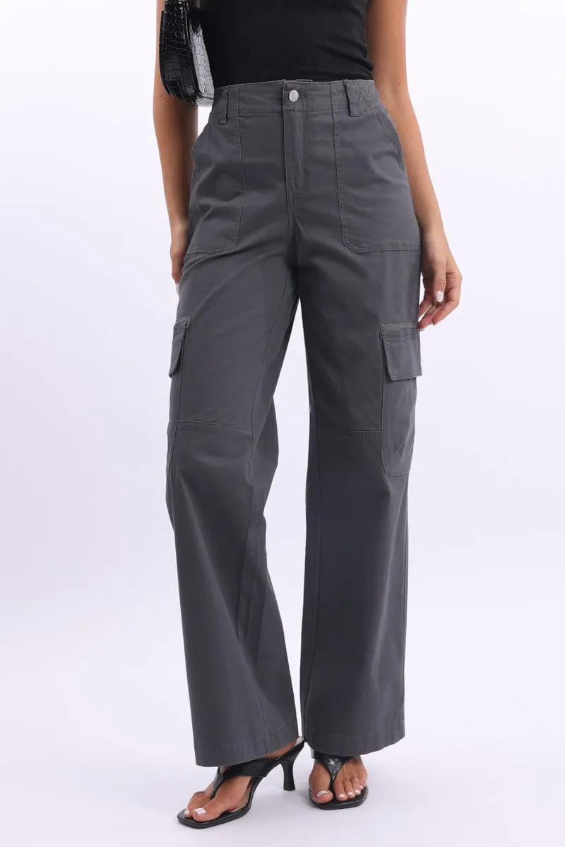 Grey Cargo Pants Mid Rise Cozy Style