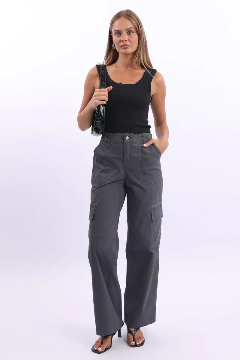 DoubleLayeredFabric Thermal regulation Grey Cargo Pants Mid Rise