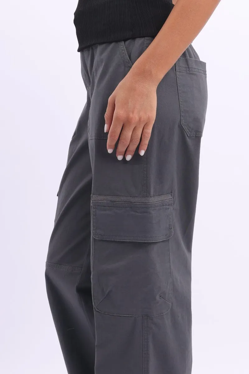Quick drying material Grey Cargo Pants Mid Rise