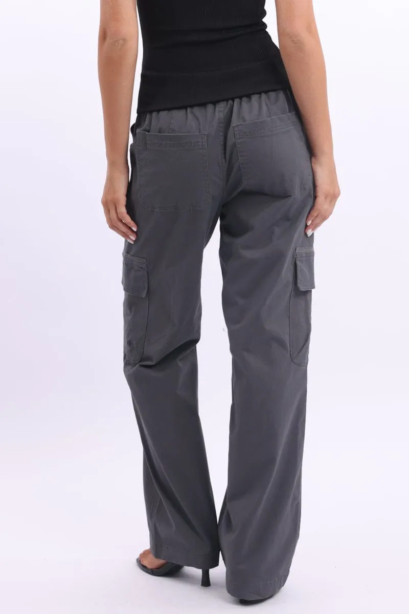 Stain Release Finish Grey Cargo Pants Mid Rise