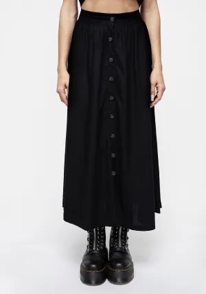 Maidenhair Button Down Midi Skirt - Midnight Black Relaxed Mood