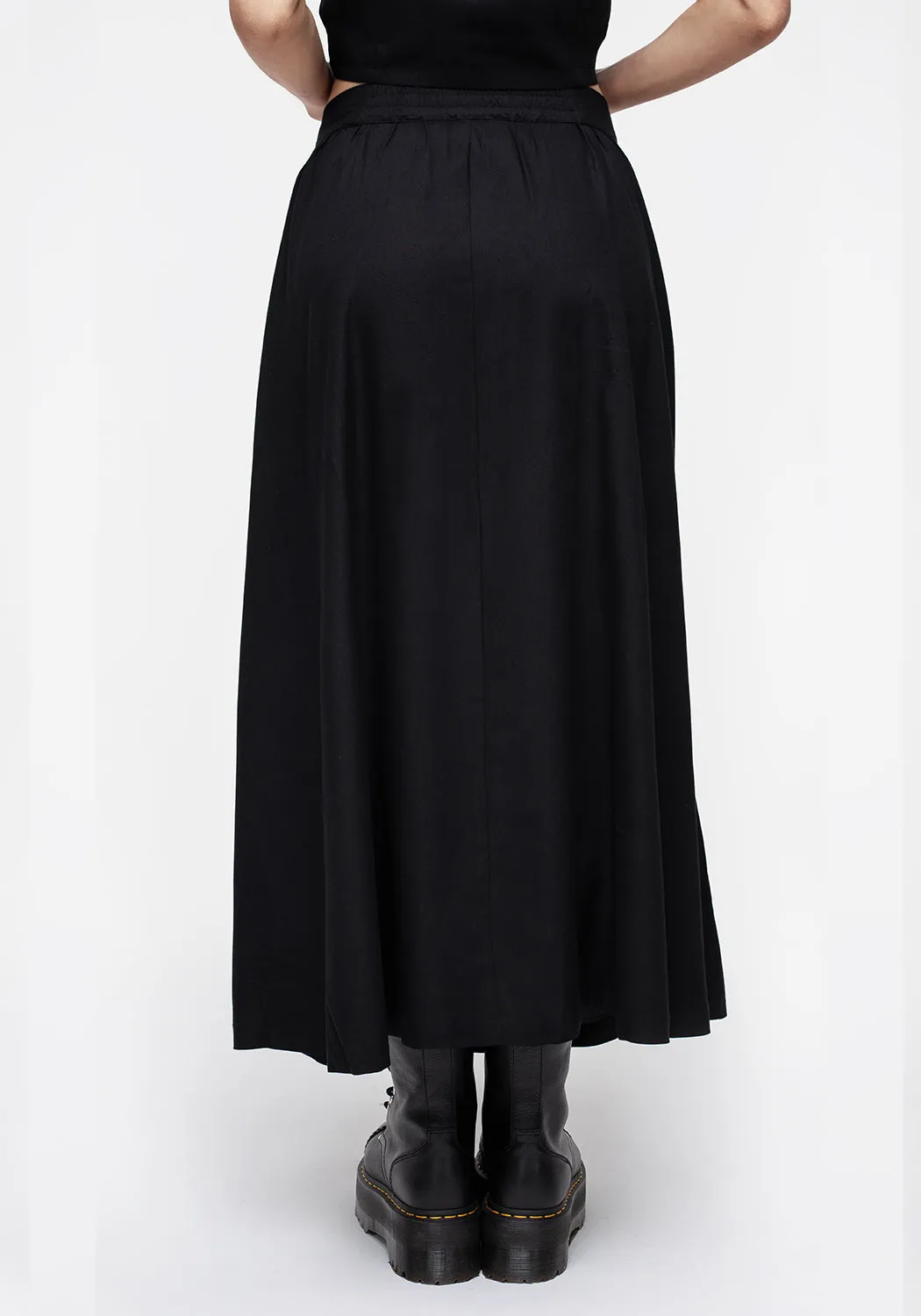 Maidenhair Button Down Midi Skirt - Midnight Black Modern Design