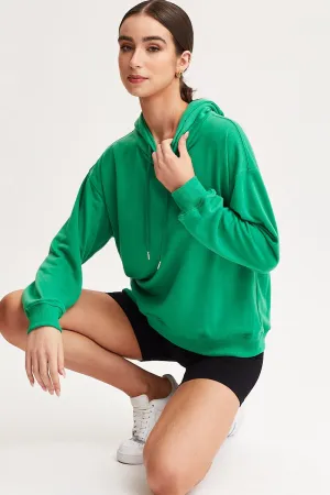 Vacation Style Cozy Trend Green Hoodie Long Sleeve