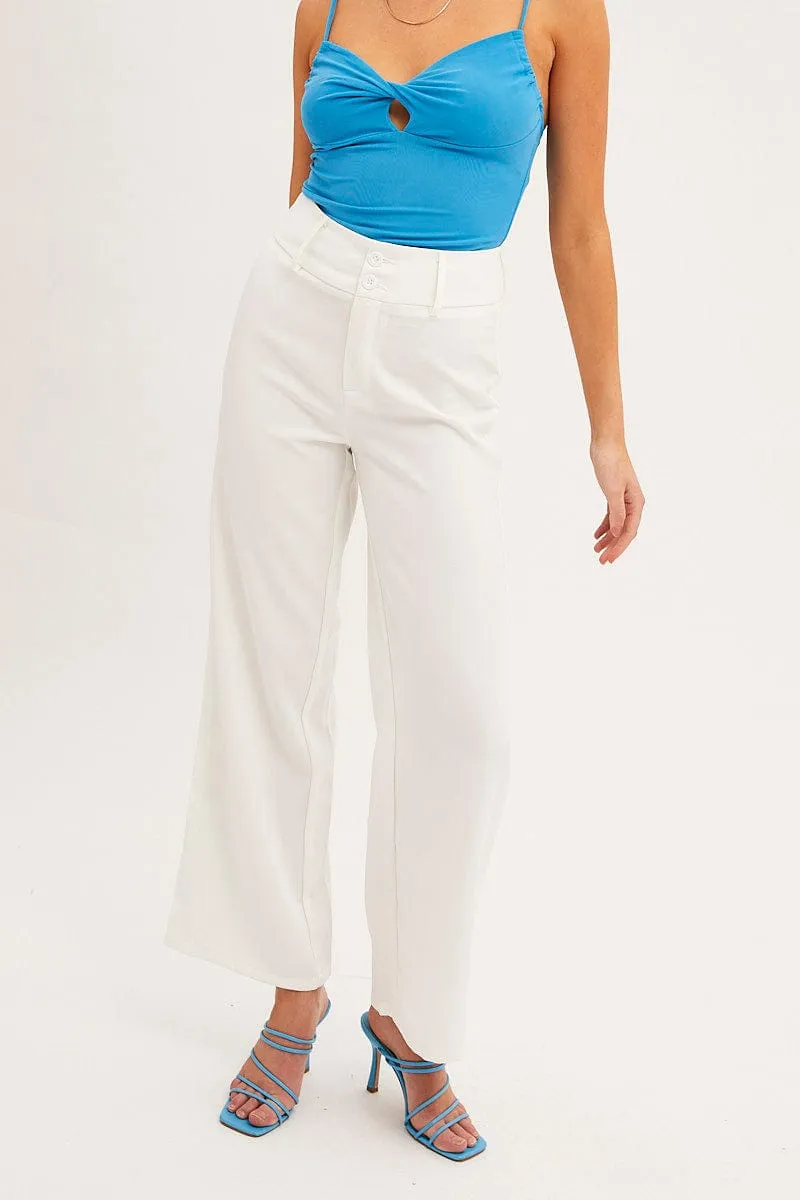 Smart Motion White Mid Rise Pant Tailored Wide Leg