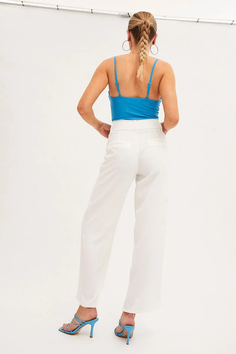 White Mid Rise Pant Tailored Wide Leg Stain Resistant Boho chic