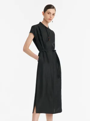 18 Momme Xiang Yun Silk Slit Cheongsam Women Qipao Maxi Dress With Belt WrinkleResistantClothing Flex Fit