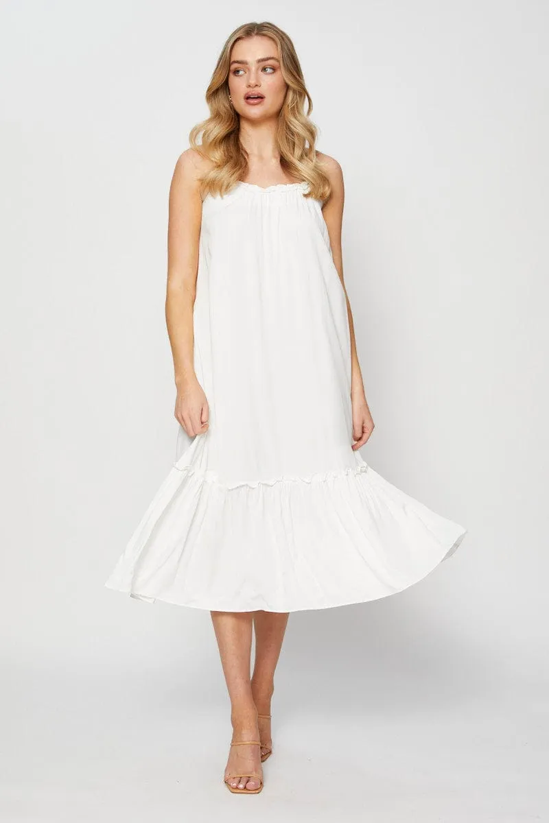 Train Gate White A Line Dress Sleeveless Midi