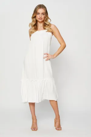 skin friendly White A Line Dress Sleeveless Midi