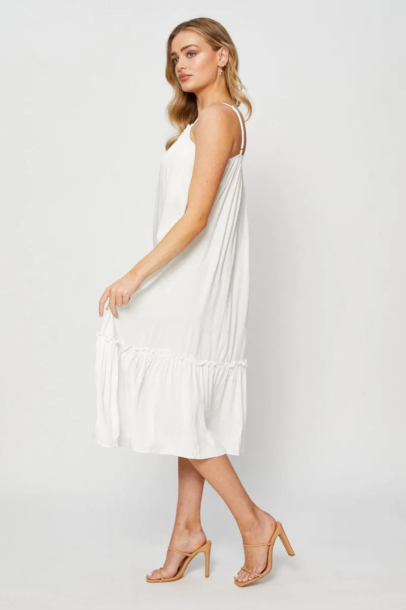 White A Line Dress Sleeveless Midi Wave Touch