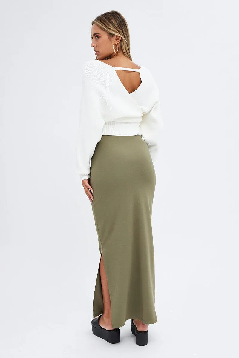 Plus size option Glamorous Appeal Green Maxi Skirt Low Rise Ponte