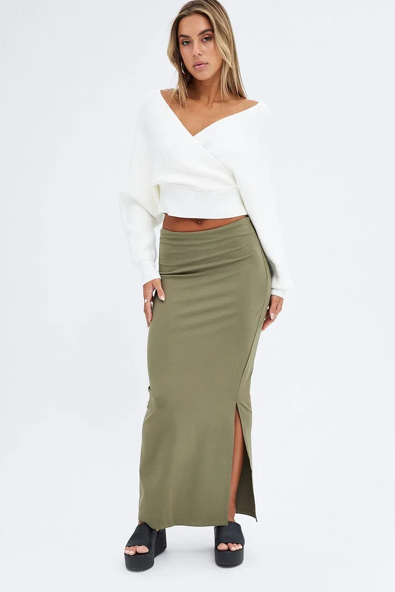 Lined interior Green Maxi Skirt Low Rise Ponte