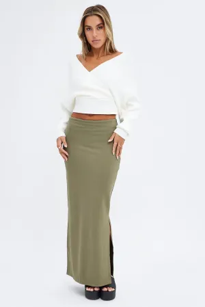 Green Maxi Skirt Low Rise Ponte Sleek Vibe raw hem