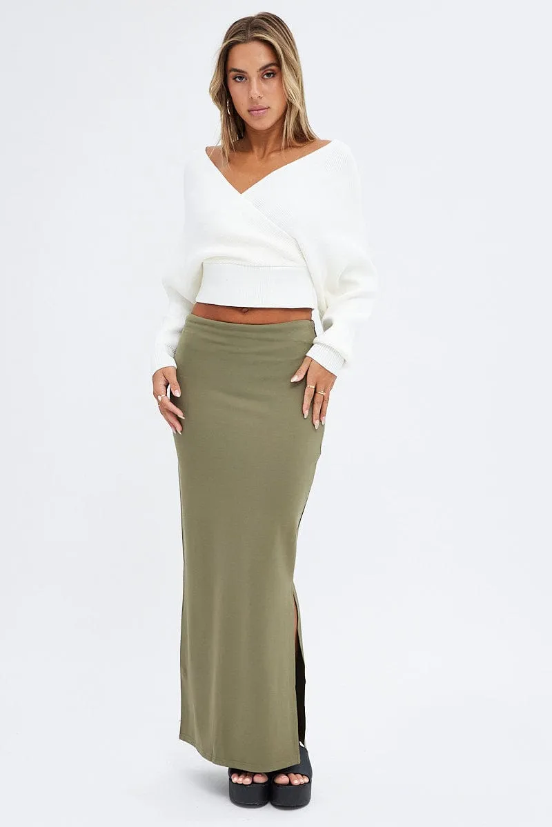 Green Maxi Skirt Low Rise Ponte Sleek Vibe raw hem