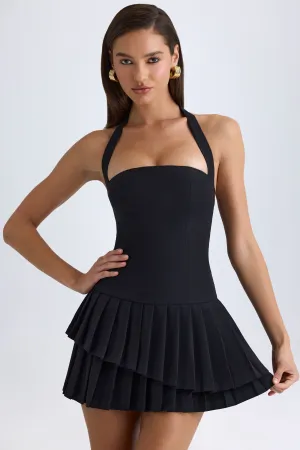 Lightweight and airy mini Asymmetric Layered Halterneck Mini Dress in Black