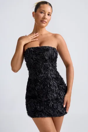 Urban Mode Floral-Appliqu?? Bandeau A-Line Mini Dress in Black