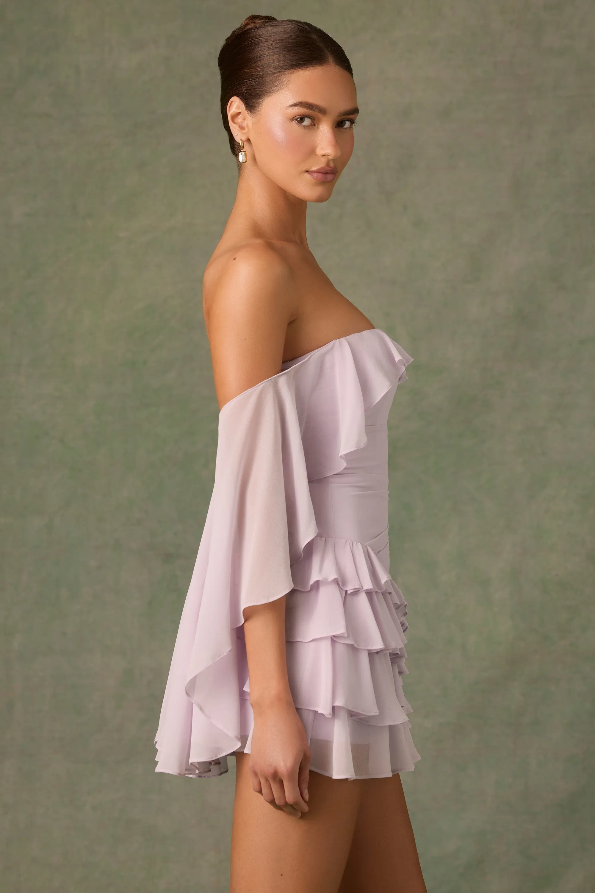 Urban Heat Off-Shoulder Ruffled Mini Dress in Lilac