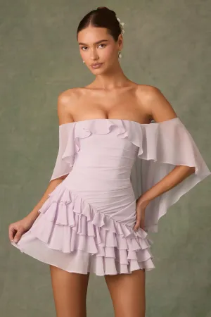 Off-Shoulder Ruffled Mini Dress in Lilac Smart Look Fresh Look