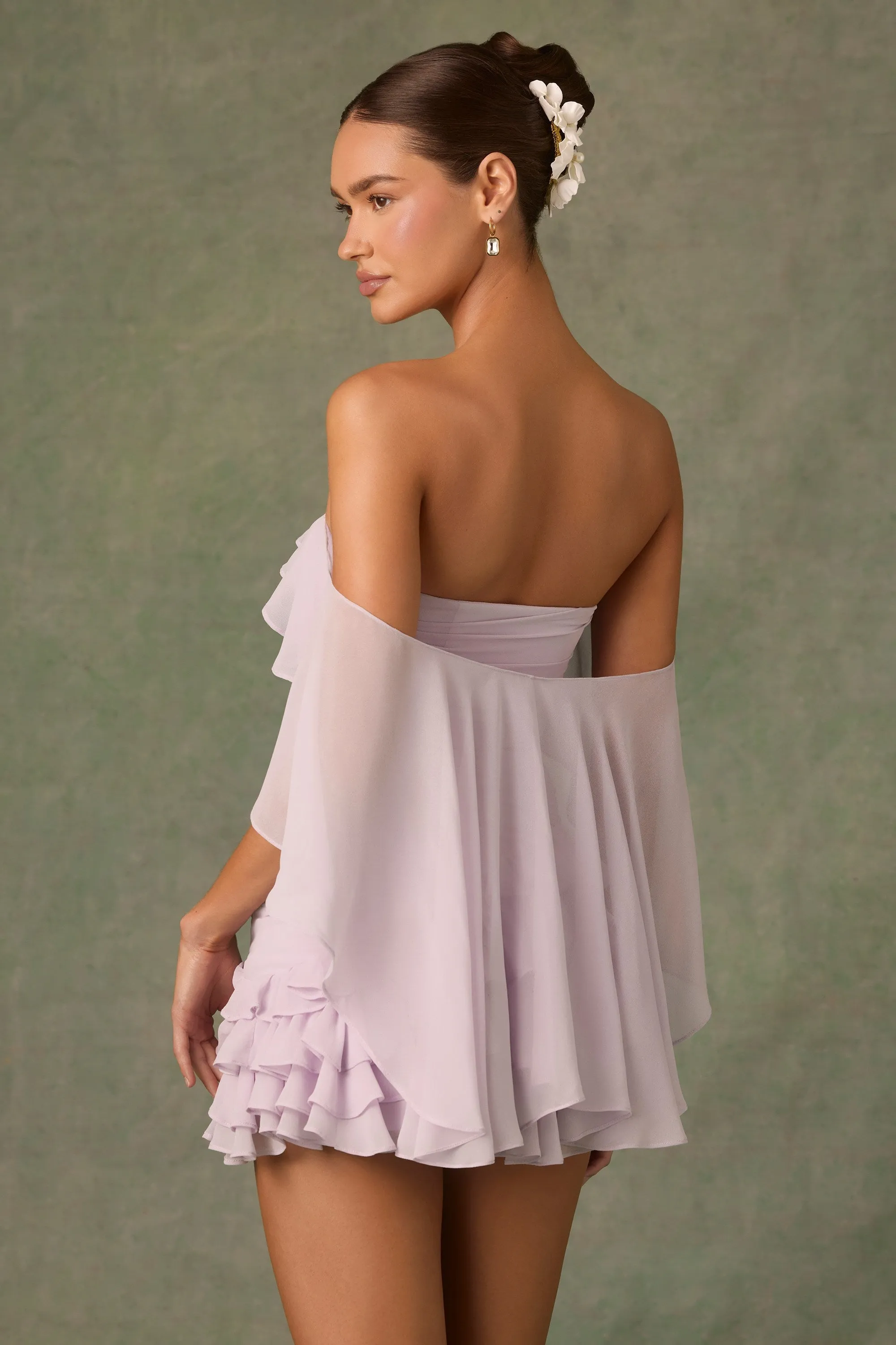 Chic Outfit Comfortable summer night dress Off-Shoulder Ruffled Mini Dress in Lilac