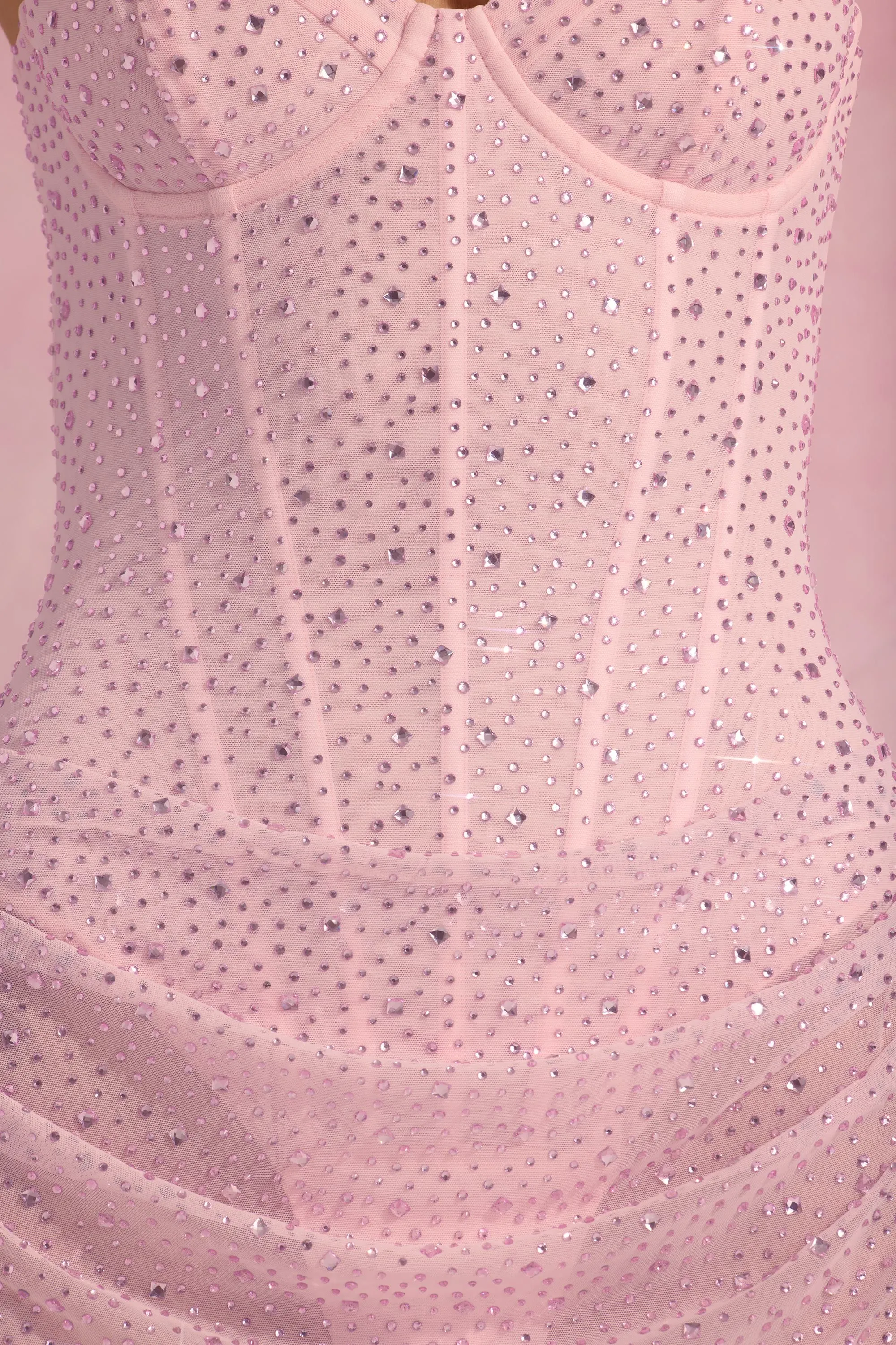 Easy Look Semi-Sheer Embellished Draped Corset Mini Dress in Pink