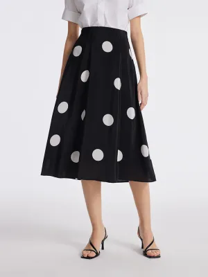 Cozy Vibe 16 Momme Mulberry Silk Polka Dots Print A-Line Women Half Skirt