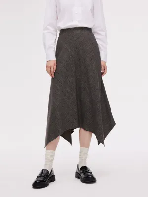 Asymmetric Hem Plaid Women Skirt With Triangle Scarf Outfit Flow Cotton Rich